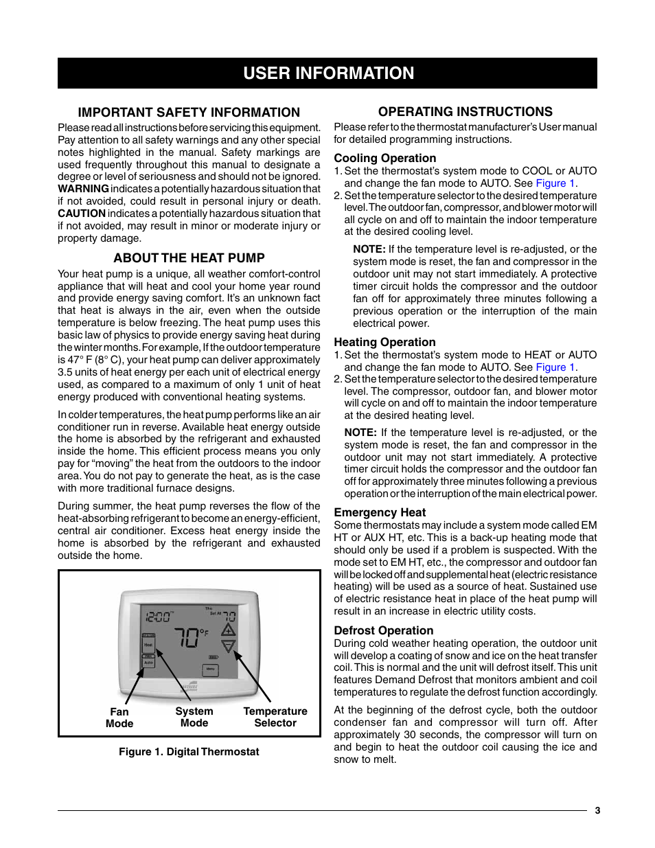 Important safety information, About the heat pump, Operating instructions | User information | Reznor Q6SE Unit Installation Manual User Manual | Page 3 / 20