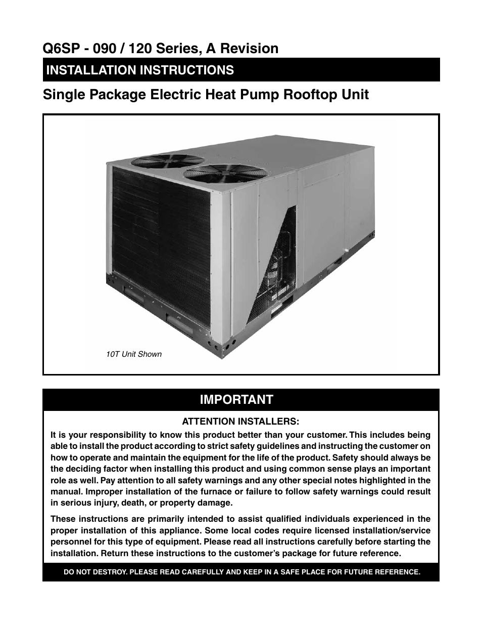 Reznor Q6SP Unit Installation Manual User Manual | 32 pages