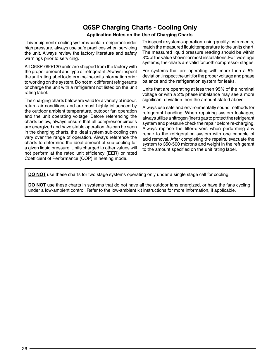 Q6sp charging charts - cooling only | Reznor Q6SP Unit Installation Manual User Manual | Page 26 / 32