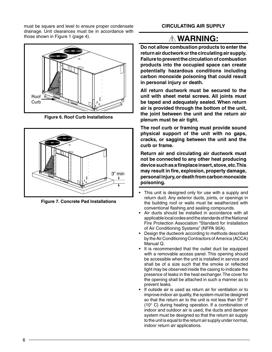 Warning | Reznor Q6SP Unit Installation Manual User Manual | Page 6 / 32