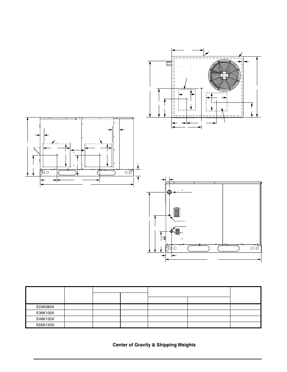 Figures & tables, Figure 10. unit dimensions, Table 11. center of gravity & shipping weights | Top view, Side view, Back view | Reznor R6GI Unit Installation Manual User Manual | Page 26 / 40