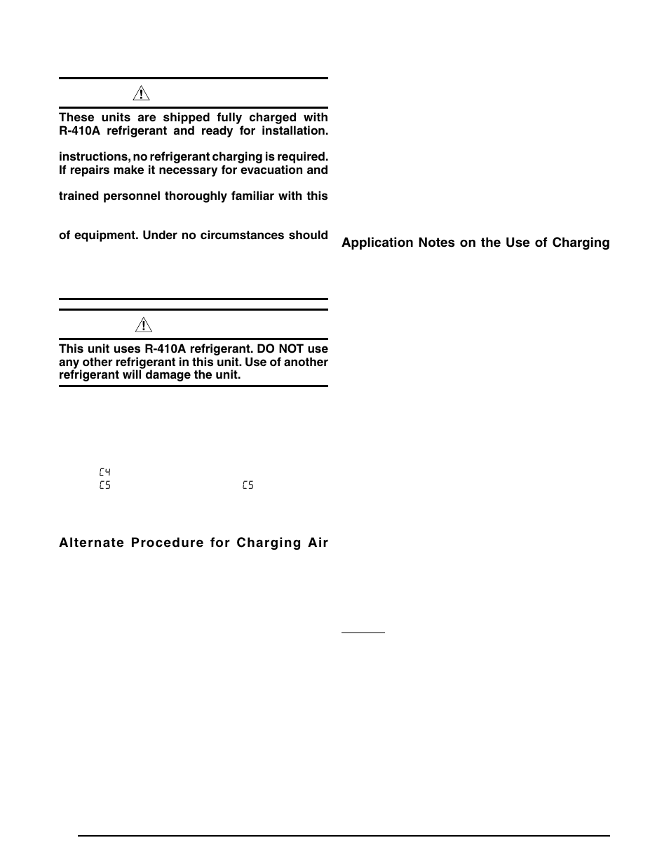 Refrigerant charging, Application notes on the use of charging charts, Warning | Caution | Reznor R6GI Unit Installation Manual User Manual | Page 36 / 40