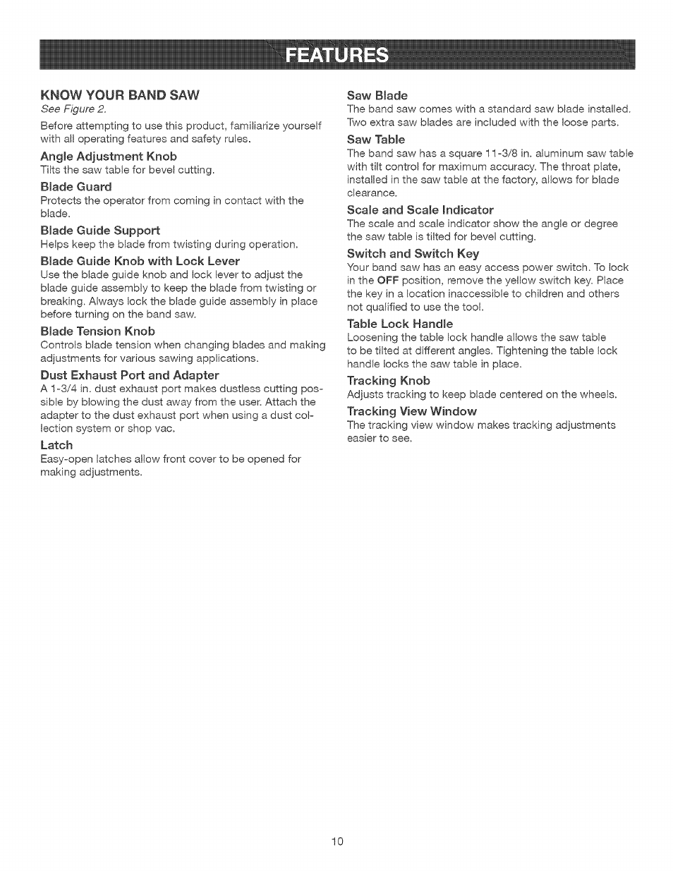 Features | Craftsman 315.214770 User Manual | Page 10 / 32