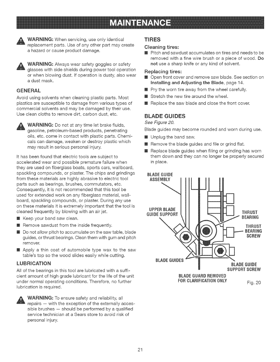 Maintenanc | Craftsman 315.214770 User Manual | Page 21 / 32