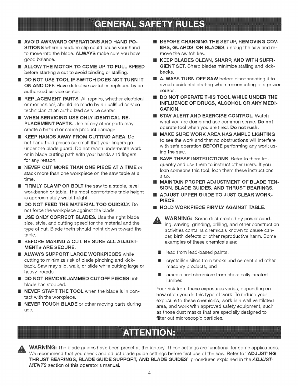 General safety rules, Attention | Craftsman 315.214770 User Manual | Page 4 / 32
