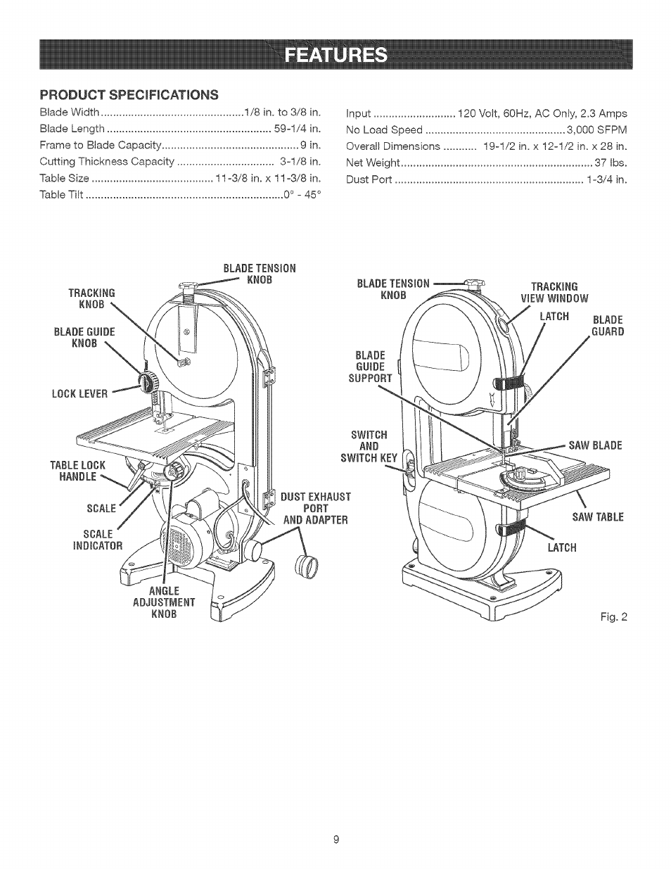 Features | Craftsman 315.214770 User Manual | Page 9 / 32