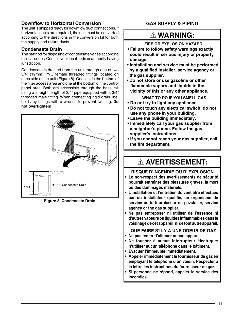 Warning, Avertissement | Reznor R6GN Unit Installation Manual User Manual | Page 11 / 36
