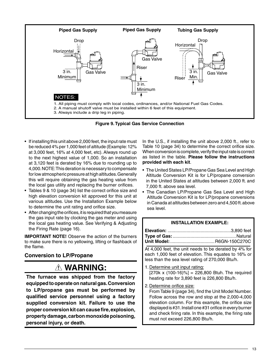 Warning | Reznor R6GN Unit Installation Manual User Manual | Page 13 / 36