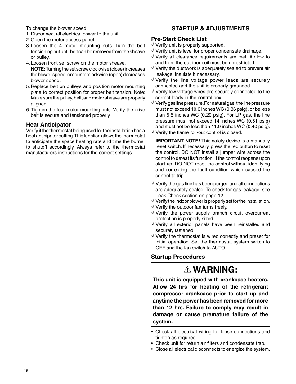 Warning | Reznor R6GN Unit Installation Manual User Manual | Page 16 / 36