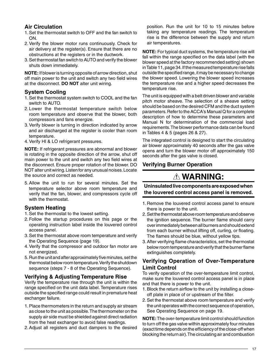 Warning | Reznor R6GN Unit Installation Manual User Manual | Page 17 / 36