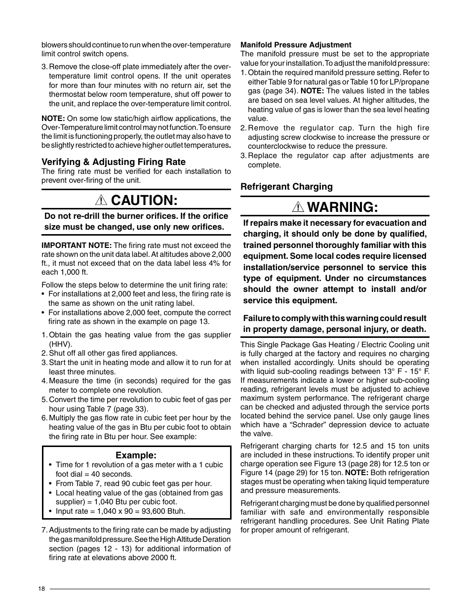 Caution, Warning | Reznor R6GN Unit Installation Manual User Manual | Page 18 / 36