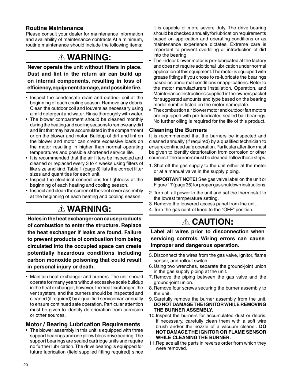 Warning, Caution | Reznor R6GN Unit Installation Manual User Manual | Page 20 / 36