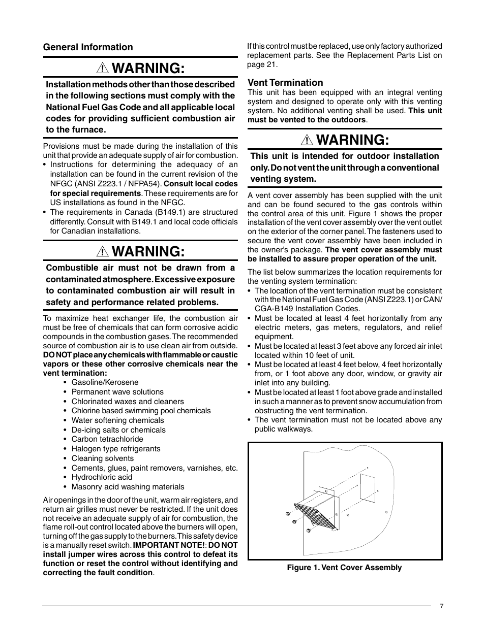 Warning | Reznor R6GN Unit Installation Manual User Manual | Page 7 / 36