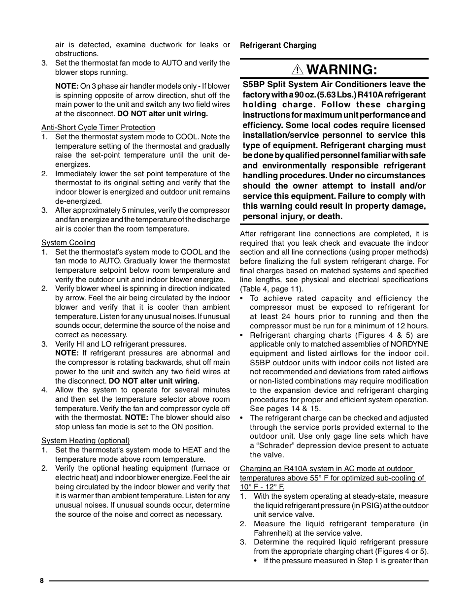 Warning | Reznor S5BP Unit Installation Manual User Manual | Page 8 / 16
