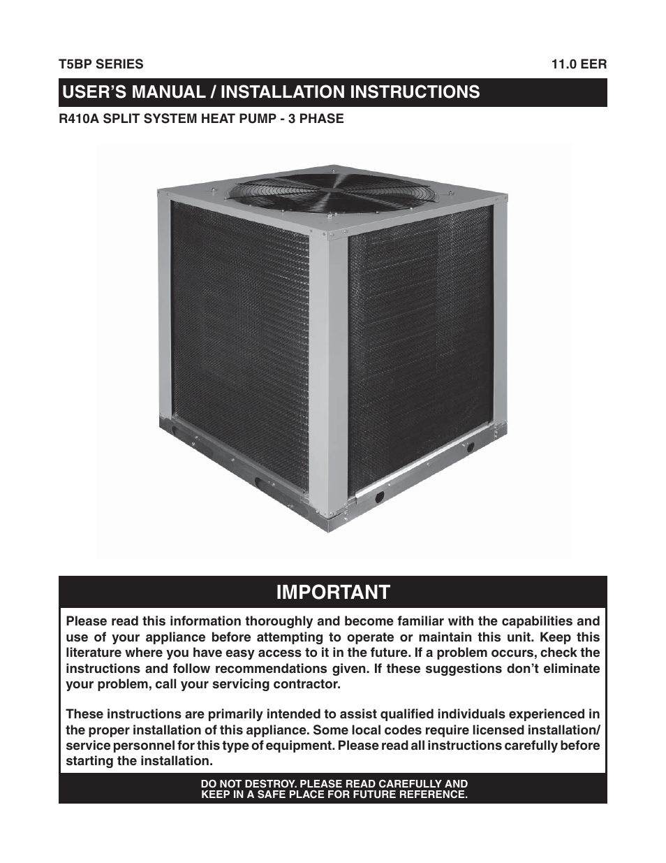 Reznor T5BP Unit Installation Manual User Manual | 24 pages