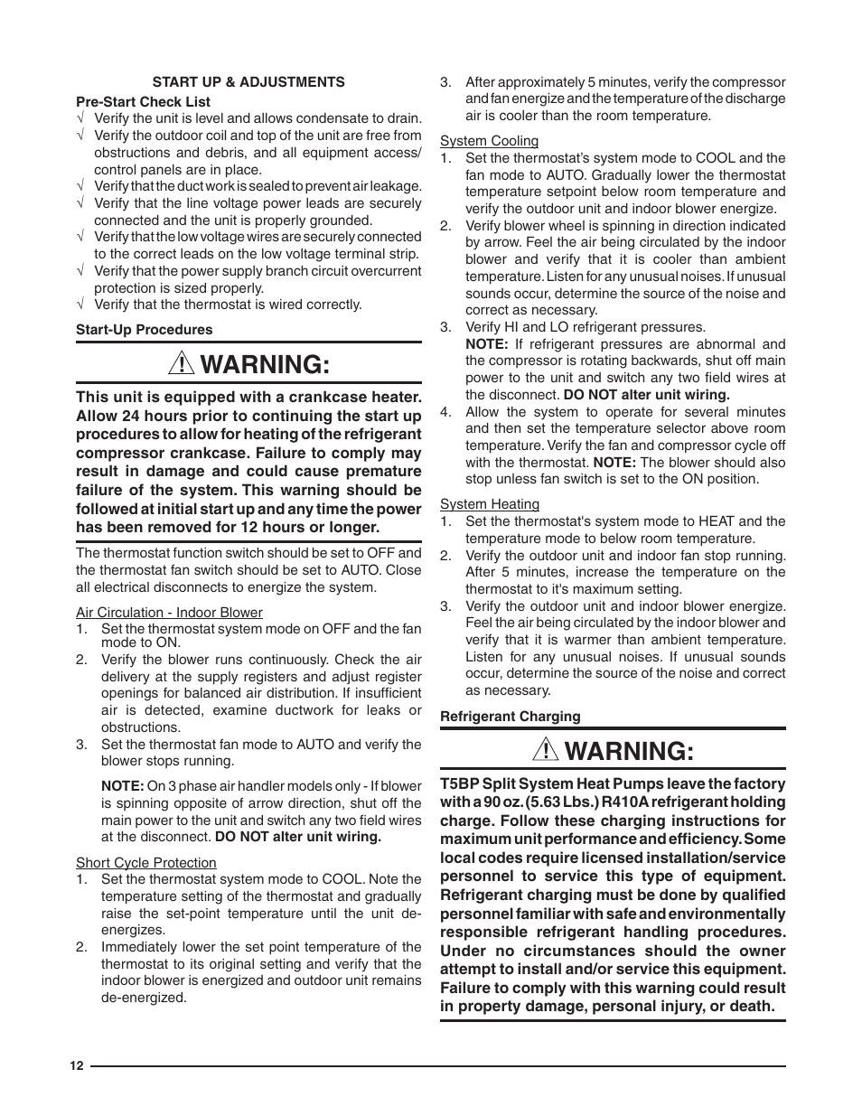 Warning | Reznor T5BP Unit Installation Manual User Manual | Page 12 / 24
