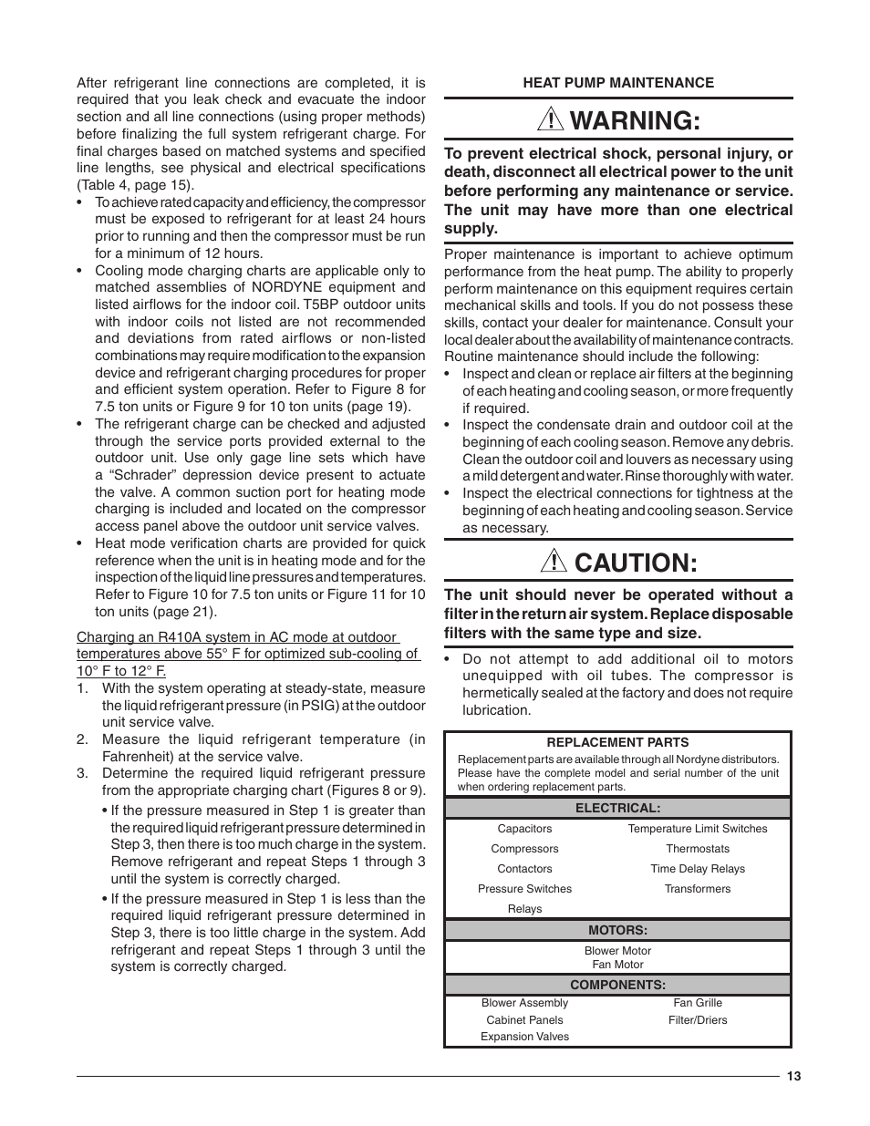 Warning, Caution | Reznor T5BP Unit Installation Manual User Manual | Page 13 / 24