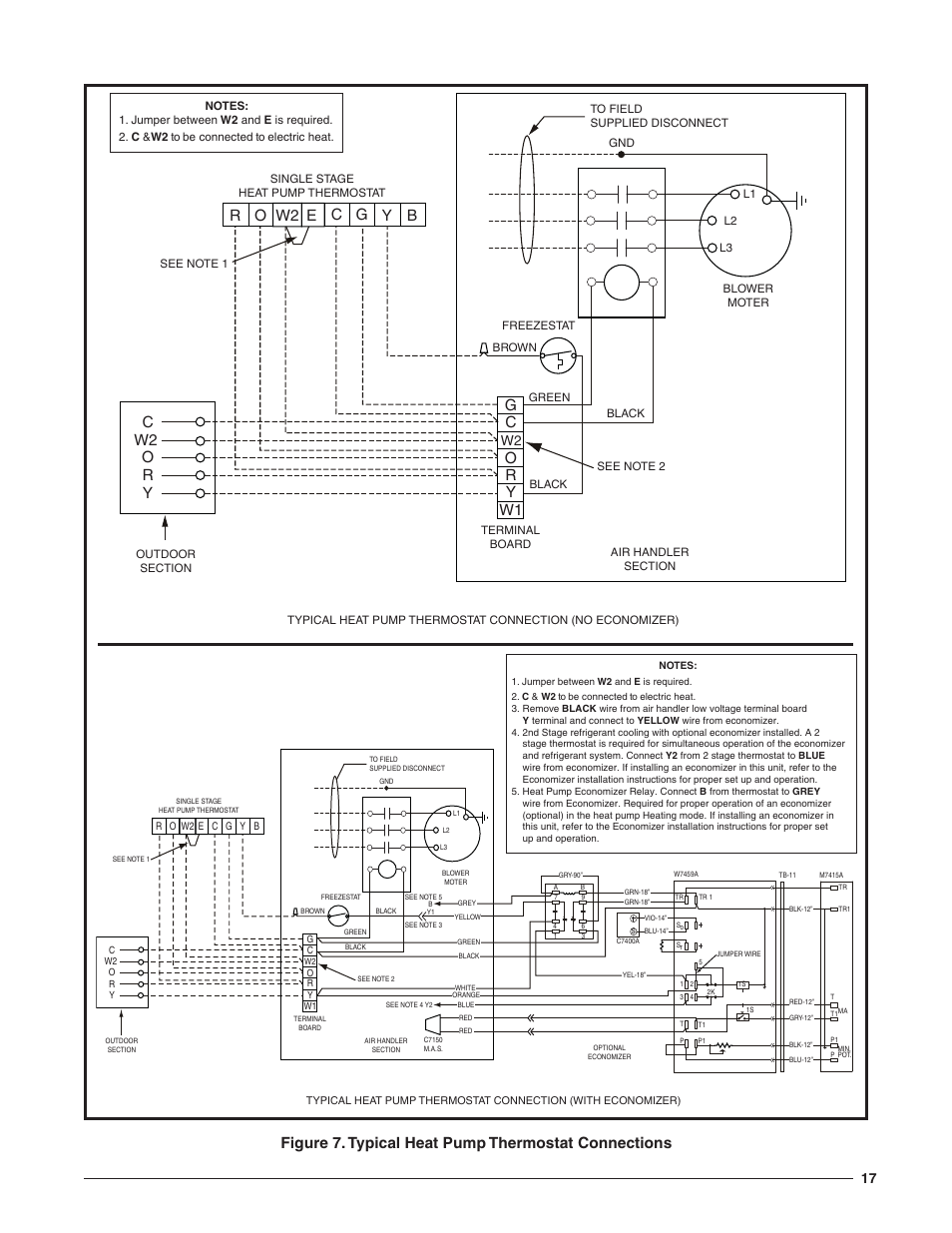 Figure 7. typical heat pump thermostat connections, Ow2 w2 c | Reznor T5BP Unit Installation Manual User Manual | Page 17 / 24