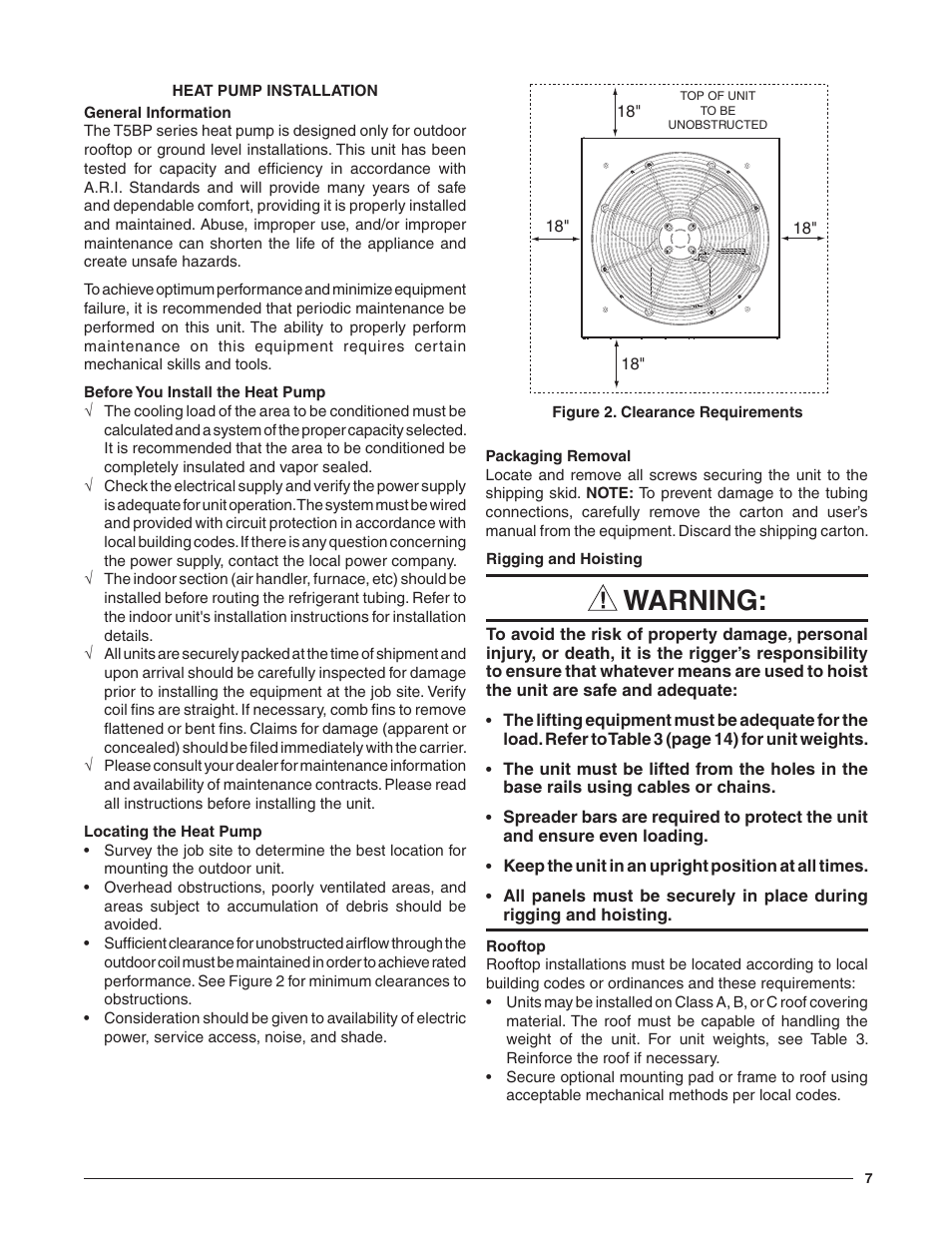 Warning | Reznor T5BP Unit Installation Manual User Manual | Page 7 / 24