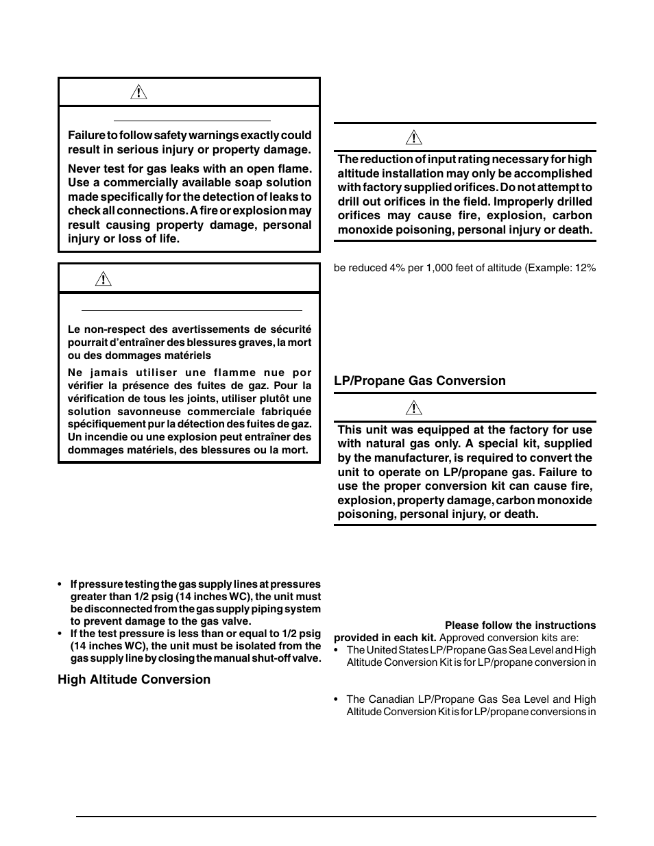 Warning, Avertissement | Reznor R6GF Unit Installation Manual User Manual | Page 16 / 36