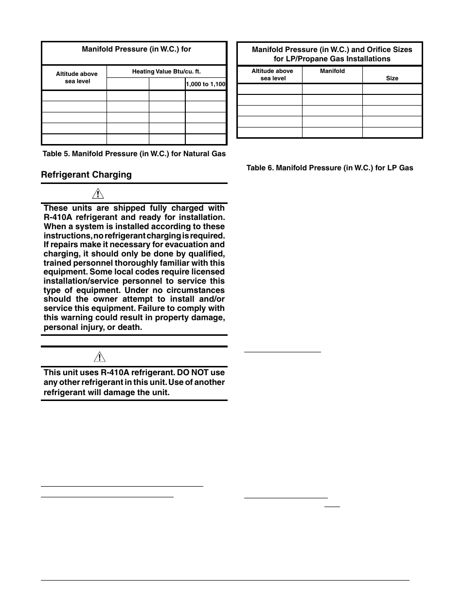 Warning, Caution, Refrigerant charging | Operating sequence, Heating mode | Reznor R6GF Unit Installation Manual User Manual | Page 19 / 36