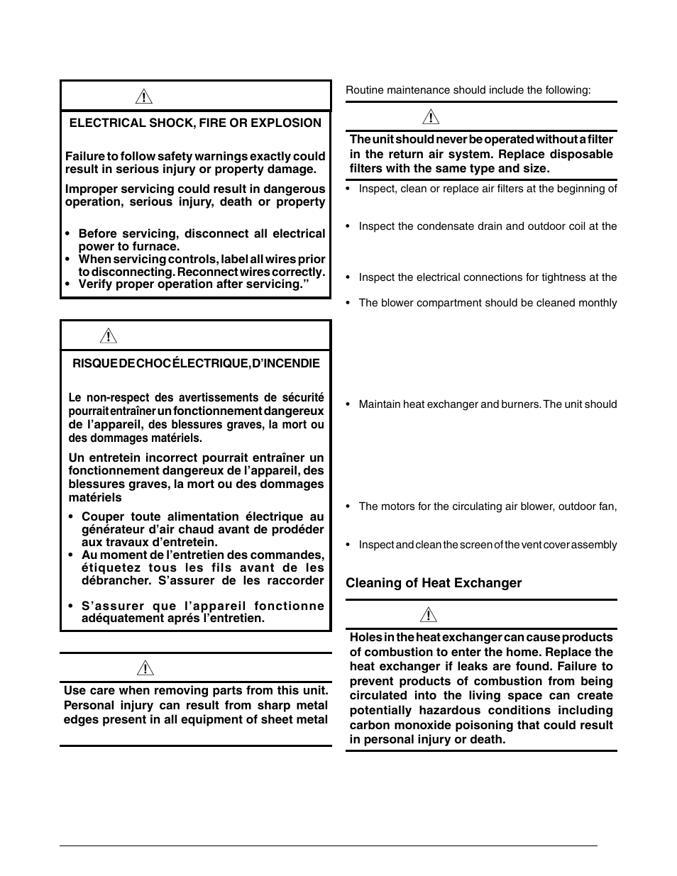 Caution, Warning, Avertissement | Reznor R6GF Unit Installation Manual User Manual | Page 21 / 36