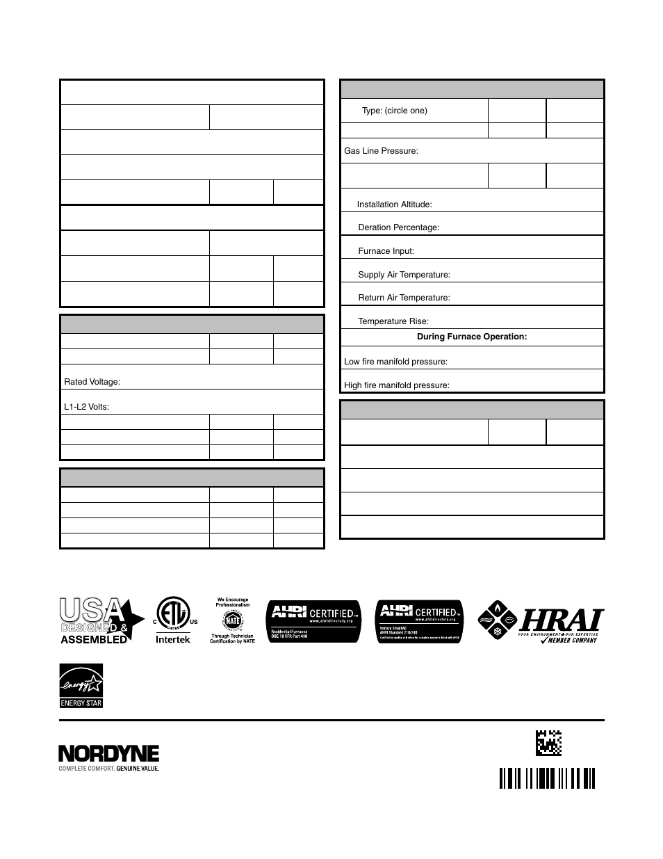 Installation / performance check list gas system, Refrigeration system, Electrical system | Venting system | Reznor R6GF Unit Installation Manual User Manual | Page 36 / 36