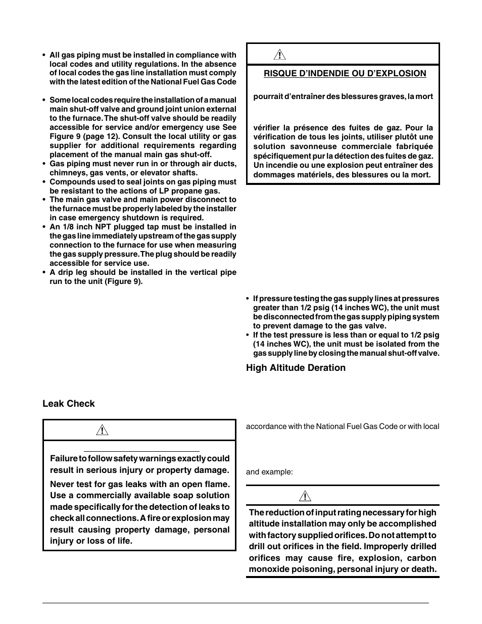 Warning, Avertissement | Reznor R6GP Unit Installation Manual User Manual | Page 11 / 48