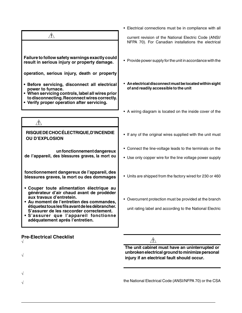 Warning, Avertissement | Reznor R6GP Unit Installation Manual User Manual | Page 13 / 48