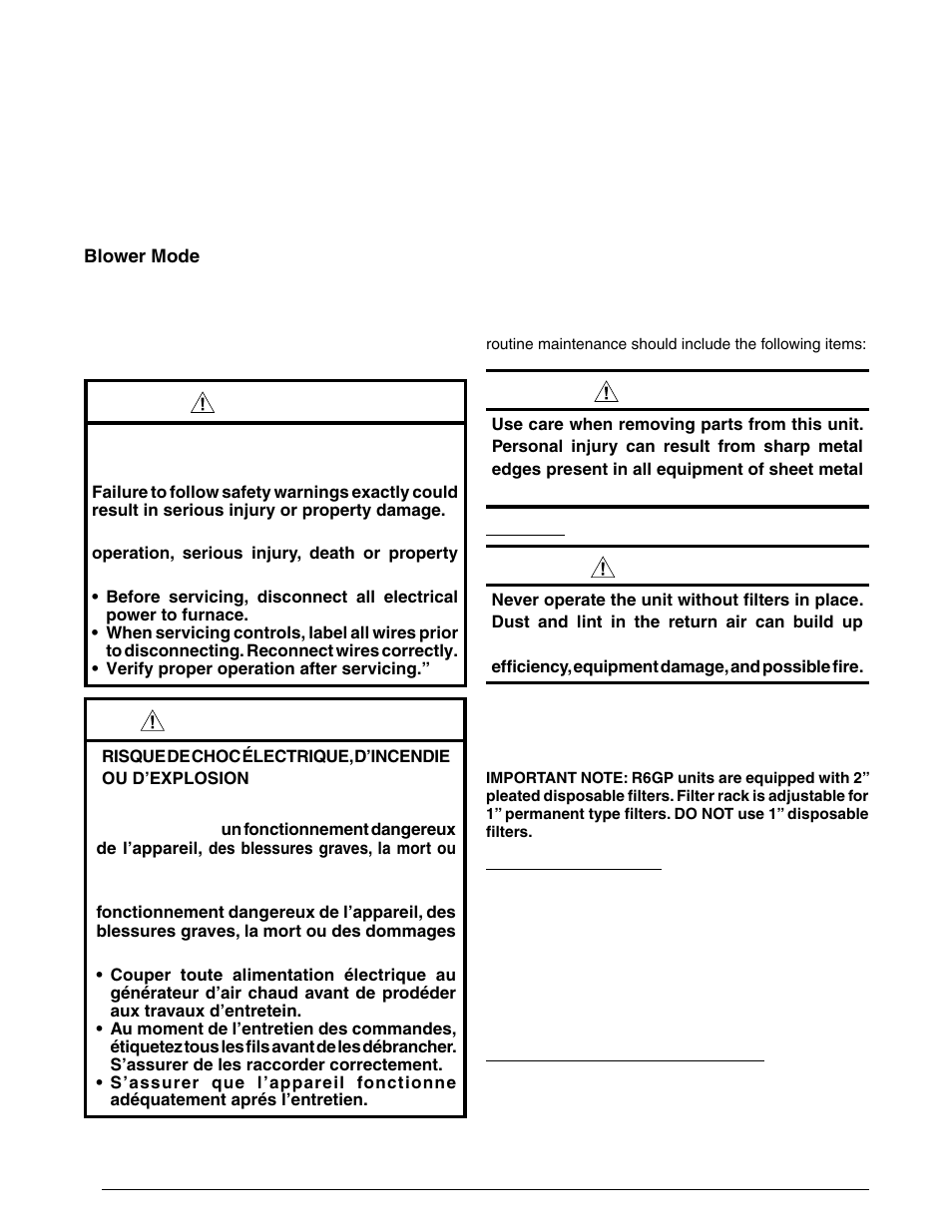 Warning, Avertissement, Caution | Reznor R6GP Unit Installation Manual User Manual | Page 18 / 48