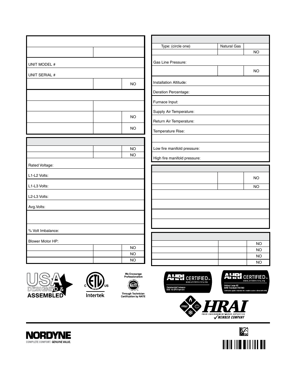 Installation / performance check list, Gas system, Refrigeration system | Electrical system, Venting system | Reznor R6GP Unit Installation Manual User Manual | Page 48 / 48