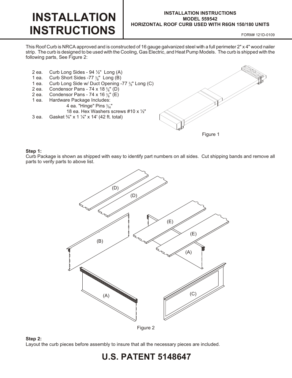 Reznor R6GN Option - Installation - Horizontal Roof Curb (559542) User Manual | 4 pages