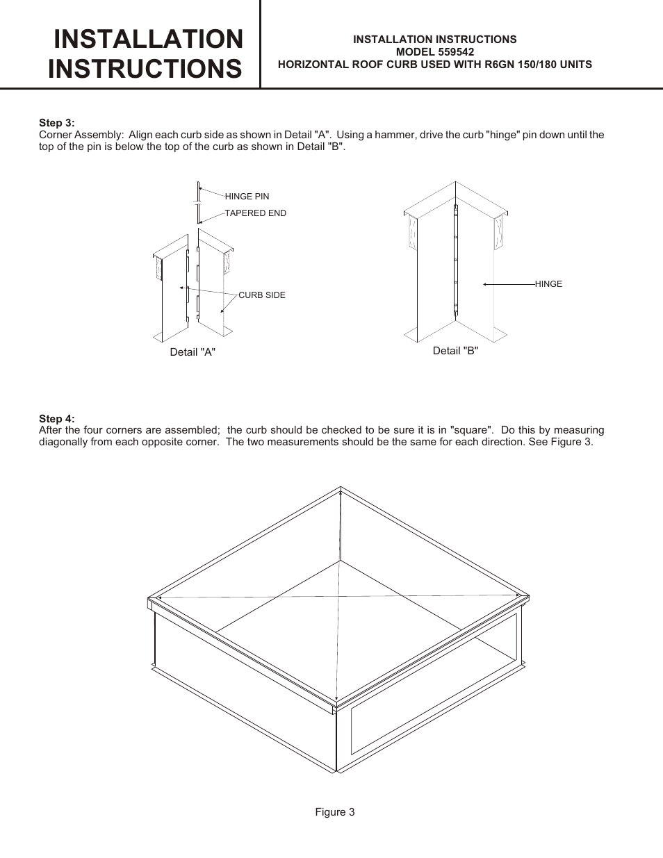 Installation instructions | Reznor R6GN Option - Installation - Horizontal Roof Curb (559542) User Manual | Page 2 / 4