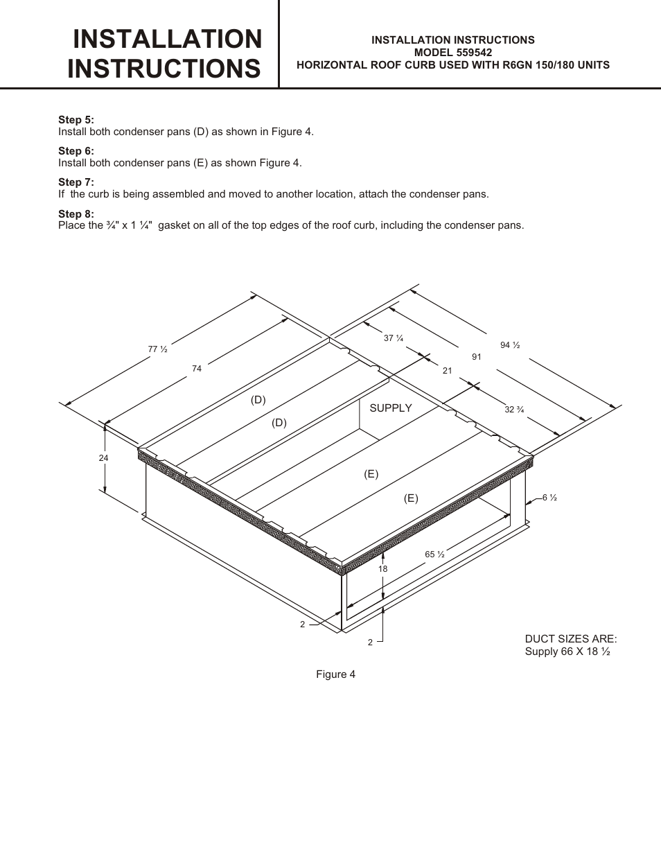 Installation instructions | Reznor R6GN Option - Installation - Horizontal Roof Curb (559542) User Manual | Page 3 / 4