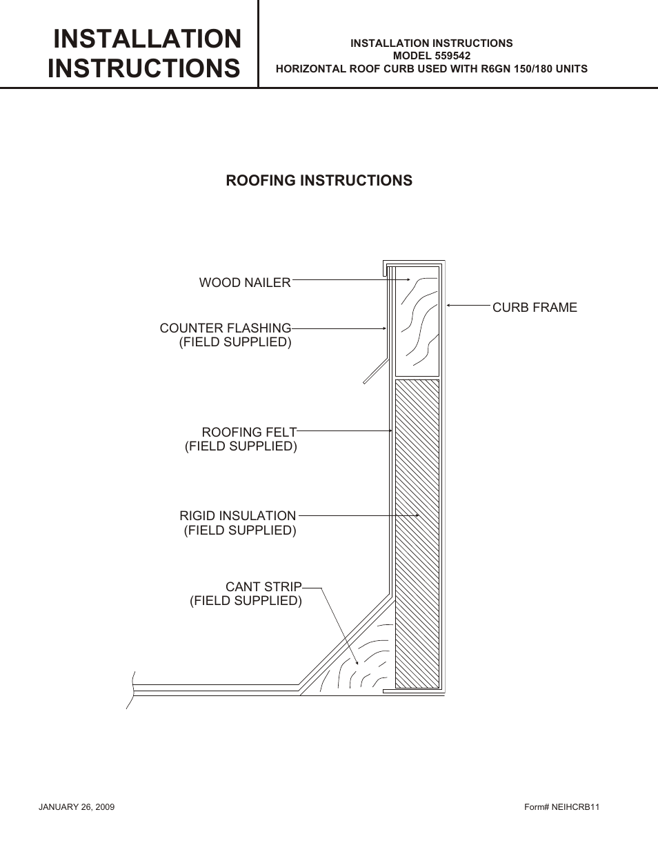 Installation instructions | Reznor R6GN Option - Installation - Horizontal Roof Curb (559542) User Manual | Page 4 / 4