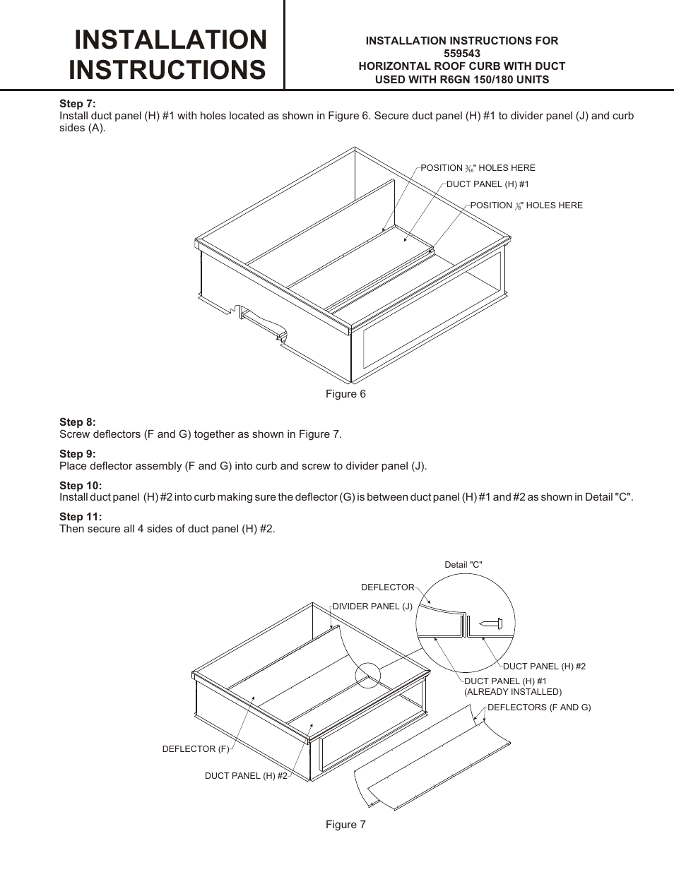 Installation instructions | Reznor R6GN Option - Installation - Horiz. Roof Curb w/Supply Duct (559543) User Manual | Page 3 / 4
