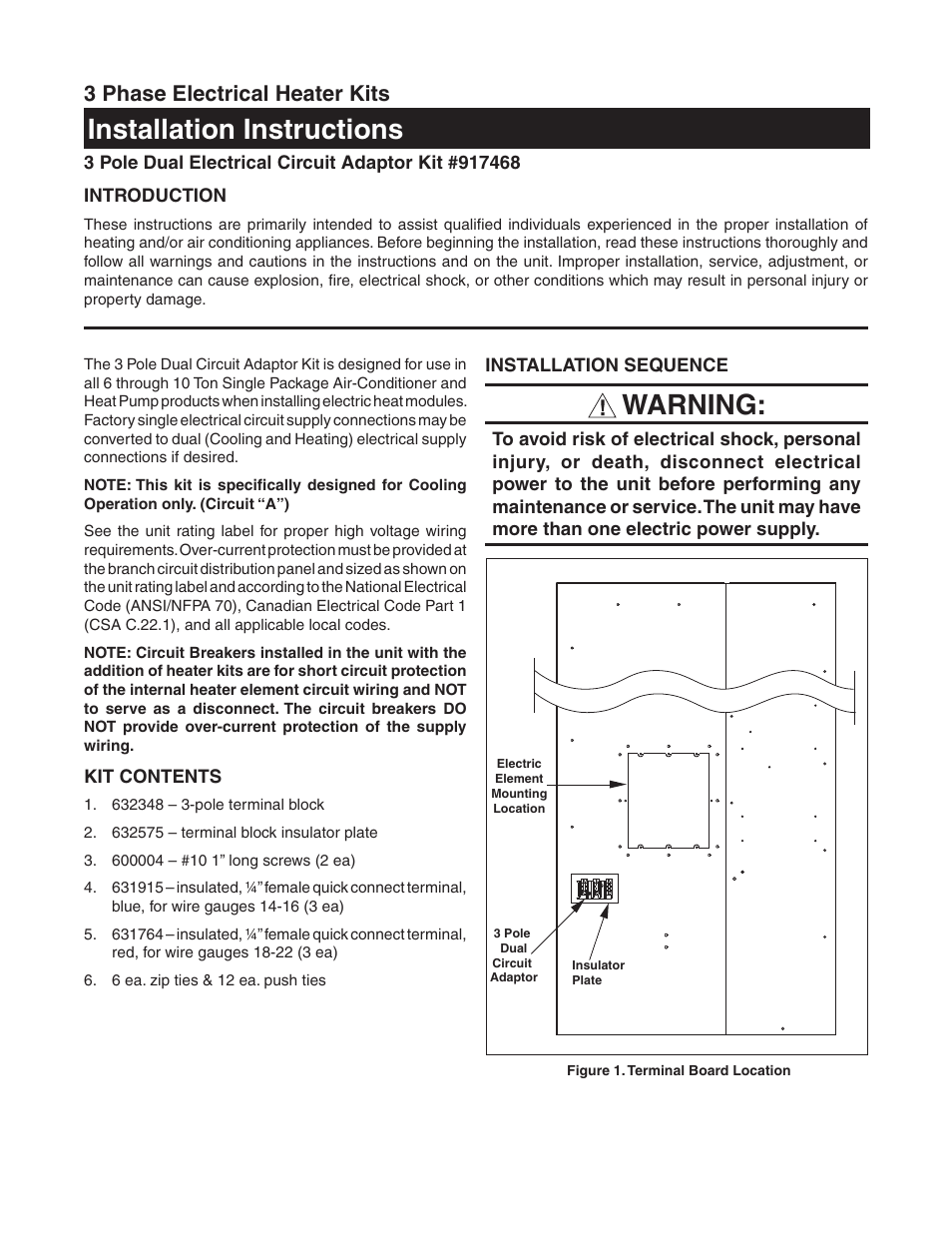 Reznor P6SP Option - Installation - Heater Kit User Manual | 2 pages