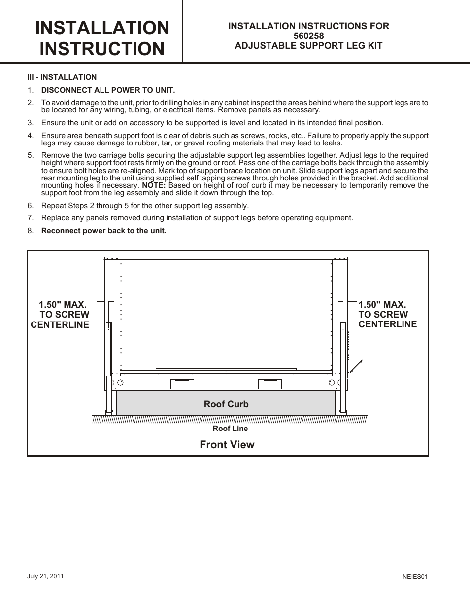 Reznor R6GN Option - Installation - Support Leg (560258) User Manual | Page 2 / 2