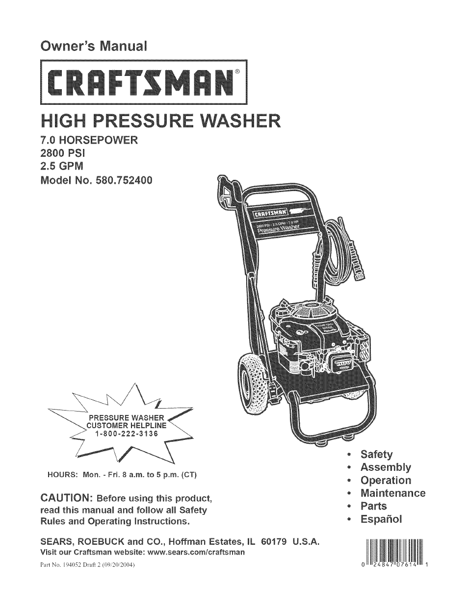 Craftsman 580.752400 User Manual | 52 pages