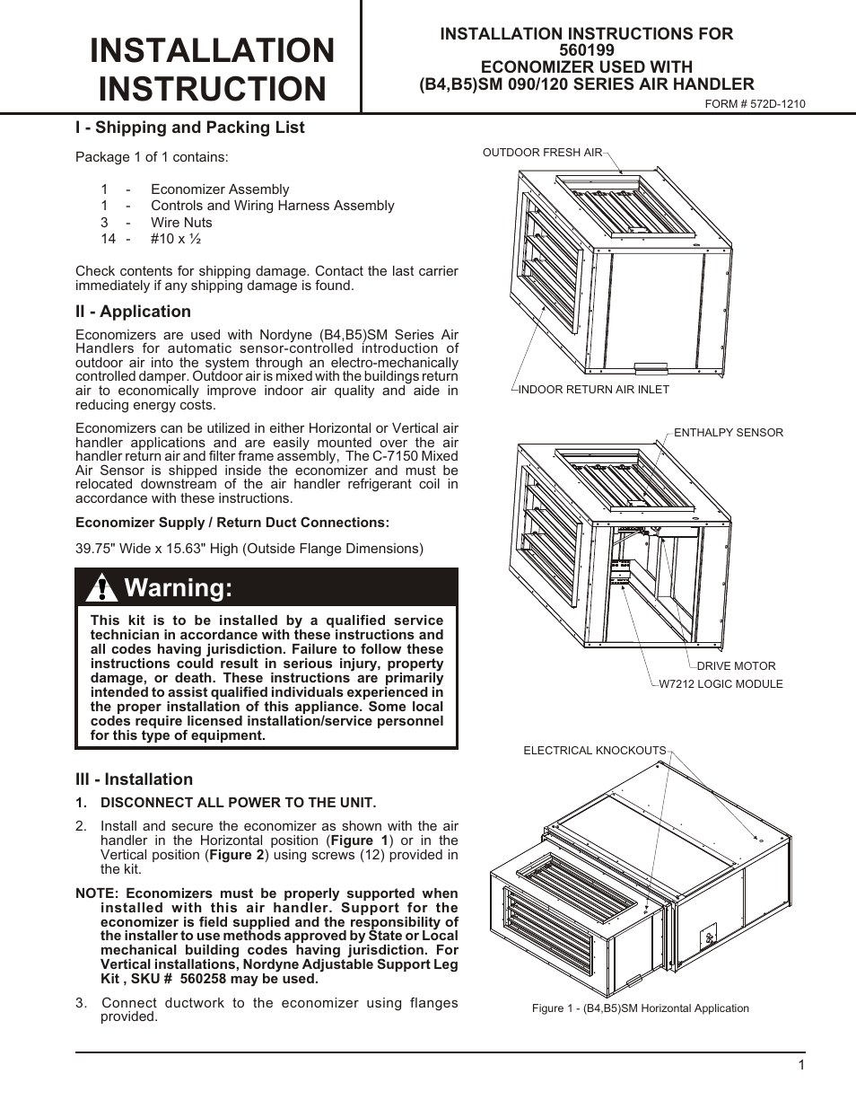 Reznor B5SM Option - Installation - Economizer User Manual | 8 pages