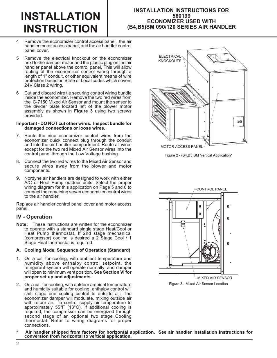 Installation instruction | Reznor B5SM Option - Installation - Economizer User Manual | Page 2 / 8