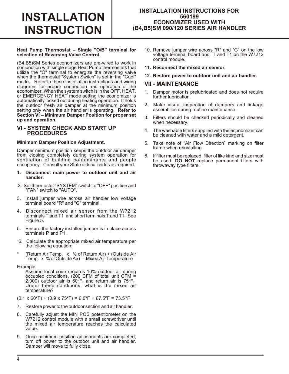 Installation instruction | Reznor B5SM Option - Installation - Economizer User Manual | Page 4 / 8