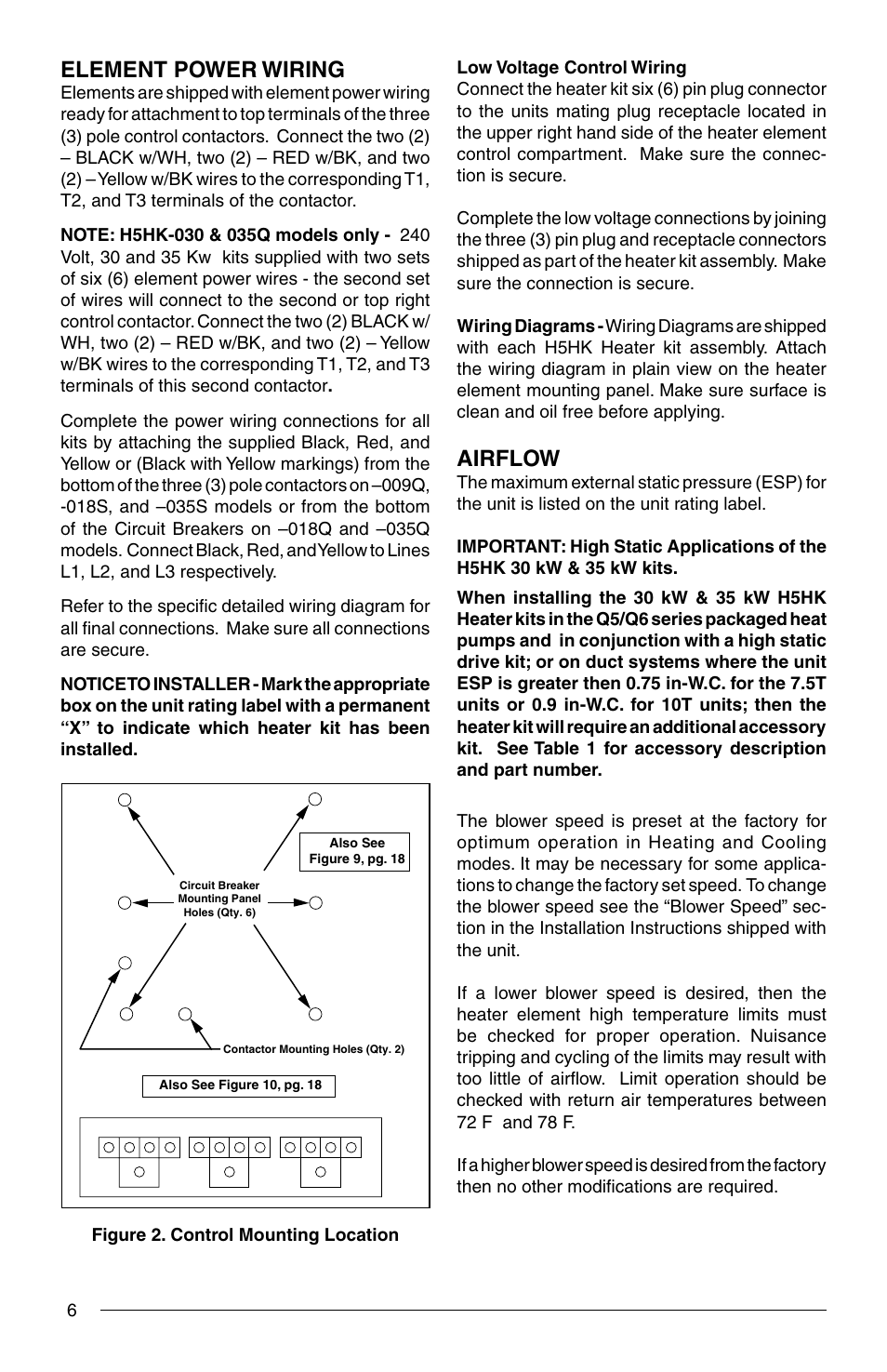 Element power wiring, Airflow | Reznor Q6SP Option - Installation - Elec Heating User Manual | Page 6 / 20