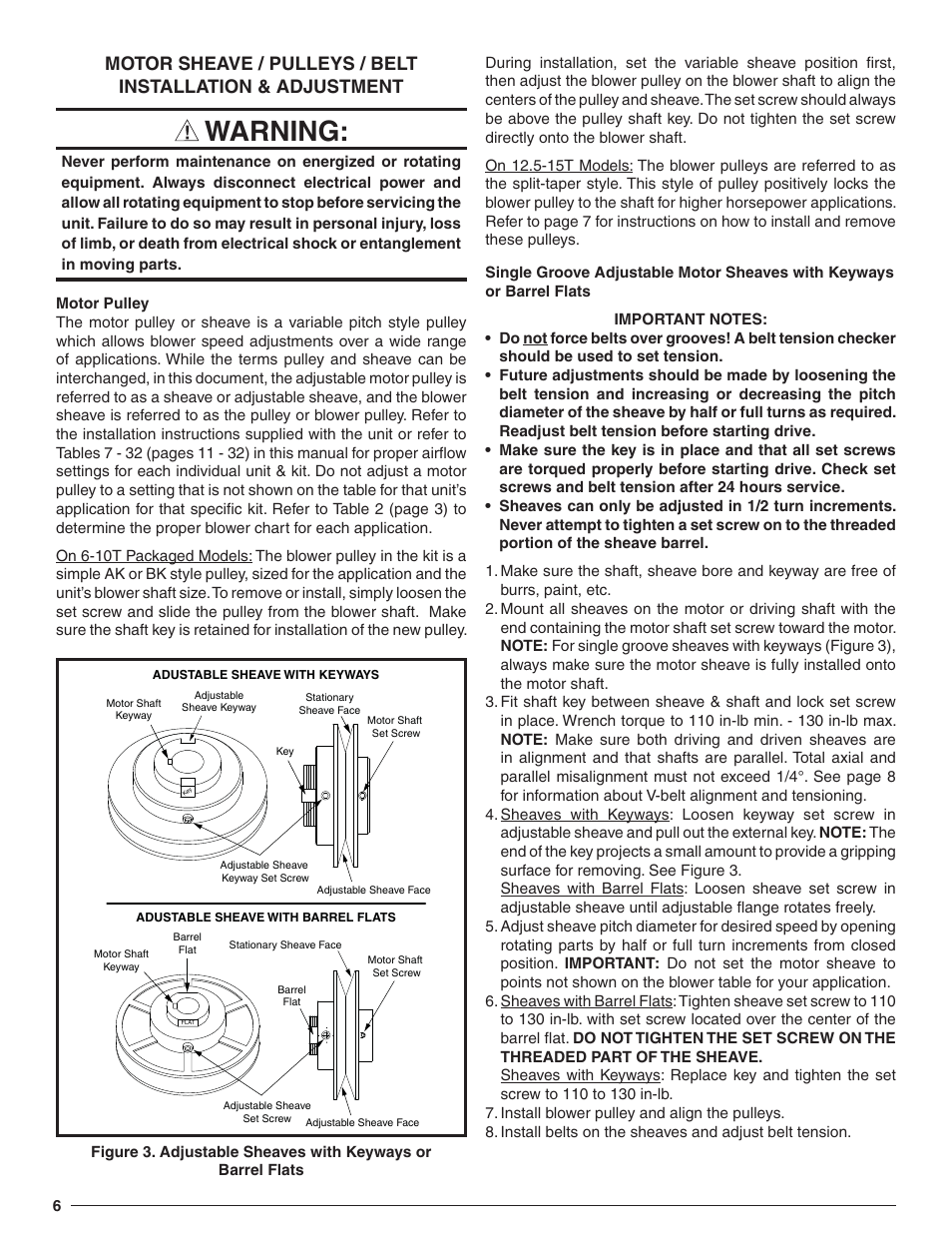 Warning | Reznor R6GN Option - Installation - High Static Blower Drive - Light Commercial User Manual | Page 6 / 36