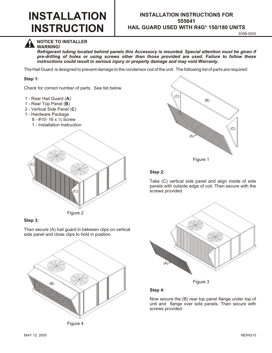 Reznor R6GN Option - Installation - Hail Guard User Manual | 1 page