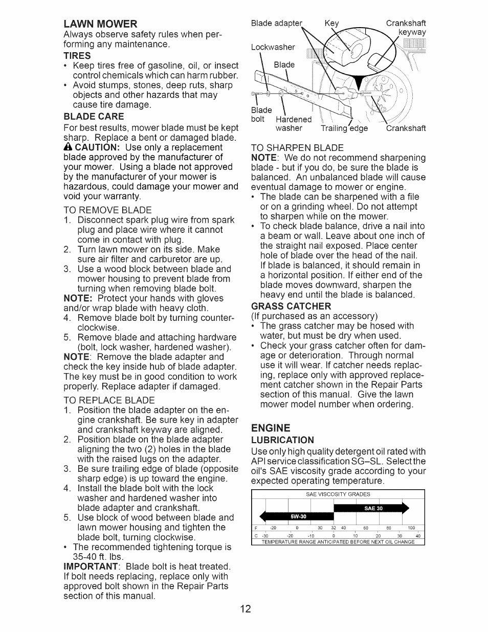 Blade care, Lubrication | Craftsman 917.385270 User Manual | Page 12 / 44