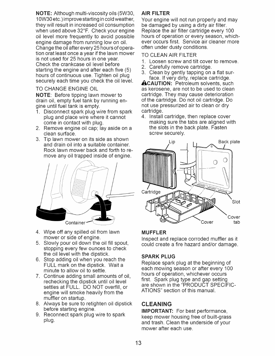 Air filter, Muffler, Spark plug | Craftsman 917.385270 User Manual | Page 13 / 44