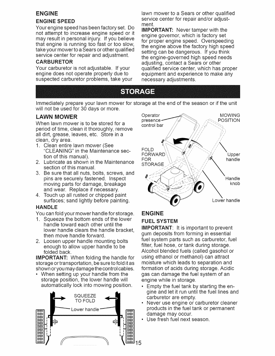 Storage, Handle | Craftsman 917.385270 User Manual | Page 15 / 44