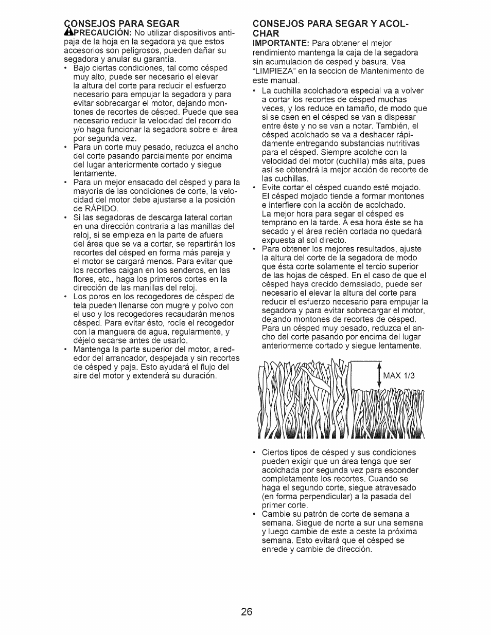 Consejos para segar y acolchar | Craftsman 917.385270 User Manual | Page 26 / 44