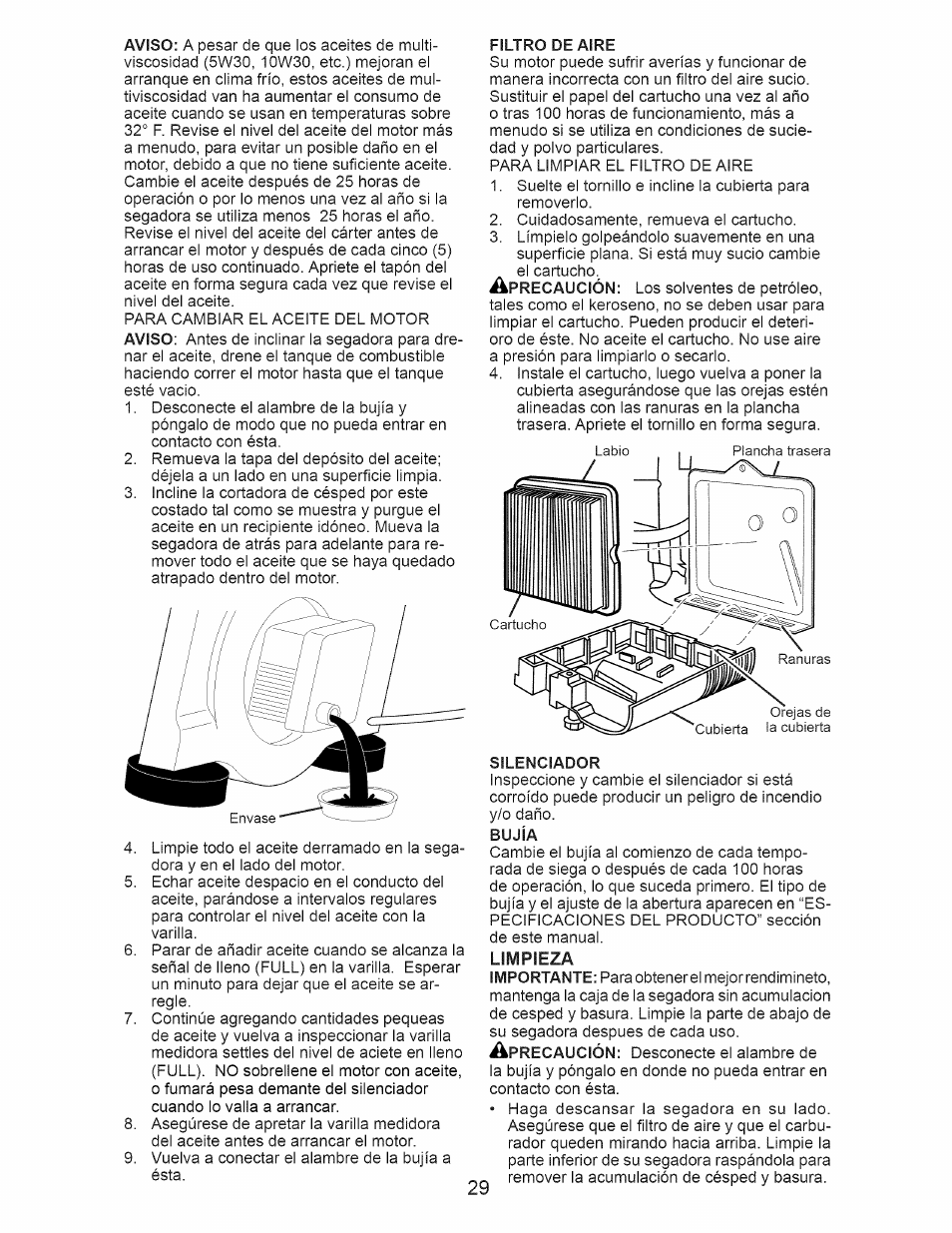 Limpieza | Craftsman 917.385270 User Manual | Page 29 / 44
